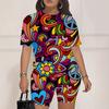 Skull Head 1116 Summer New Versatile Abstract Printed Women's Clothing Suit European and American Women's Clothing Daily Short Sleeve Shorts