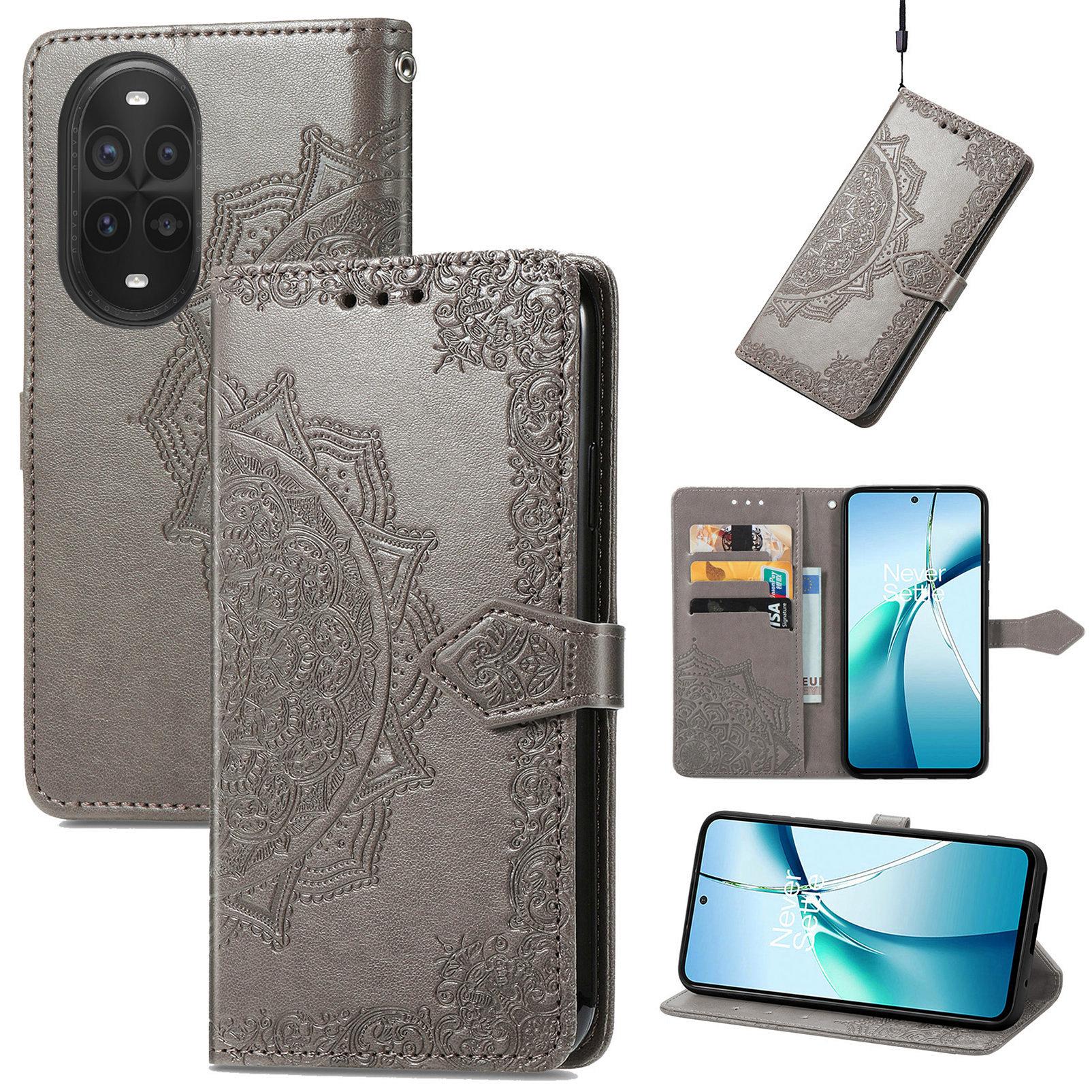 

For Huawei nova 13 Pro 5G Wallet Case Mandala Flower Leather Phone Cover Stand Grey