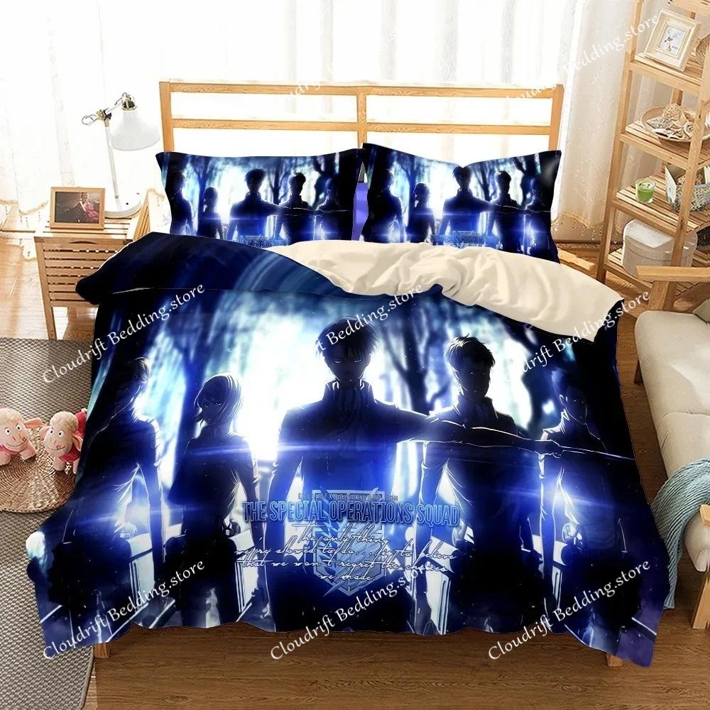 Conjunto de cama Anime Attack On Titan Kawaii Loli Boy Capa de edredom 3D Impressão Japão Desenho animado Cama Capa de edredom Fronha Sem lençóis