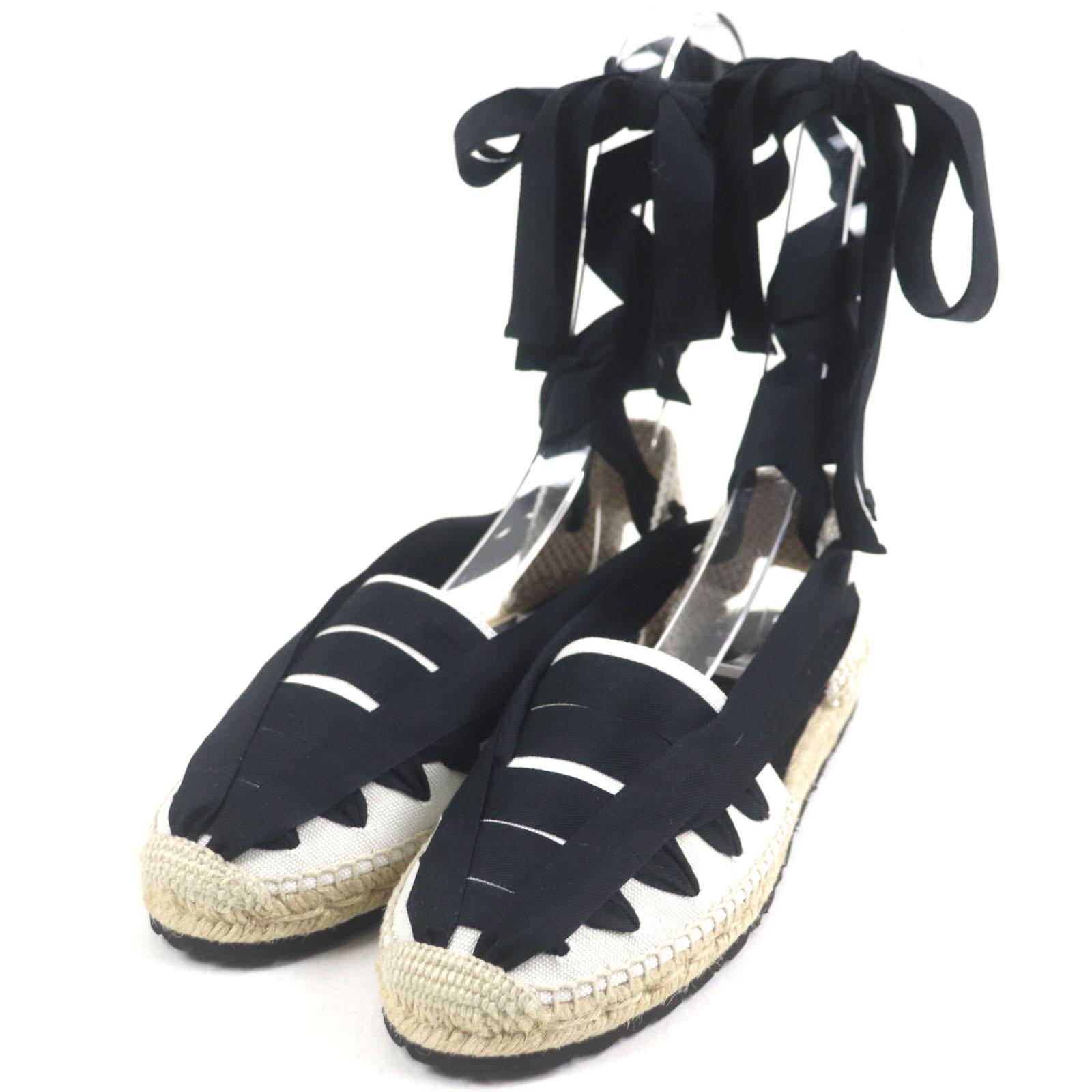 Pristine LOEWE Sandals Espadrilles Lace-up Shoes Beige black canvas mens 43 Used