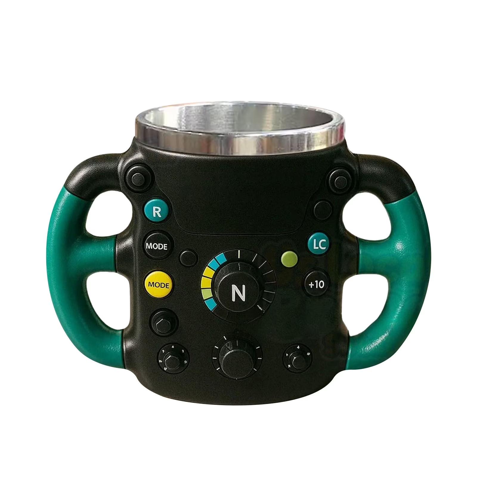 10,14 унции Кружка для кофе в форме руля, -стойкая стальная конструкция, внутреннее покрытие из смолы, термоизоляционная конструкция, тема спорткара, тематическая стальная кружка. One Size