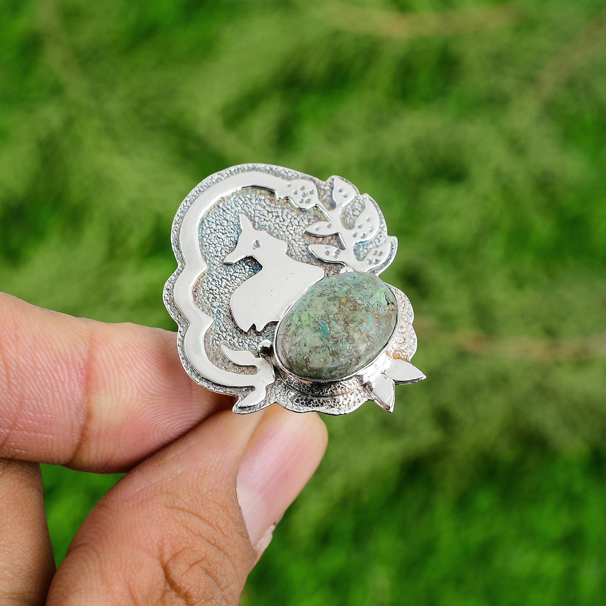 

Tibetan Turquoise Gemstone Elegant Statement Bezel Ring Jewelry Sterling Silver Adjustable