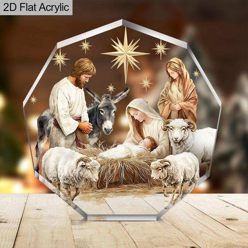 Nativity Scene Acrylic Tabletop Display - Jesus, Mary, Joseph, Jesus, Shepherds & Wise Men-like Figures with Sheep & Donkey, Nurseries, Home Desk Livi