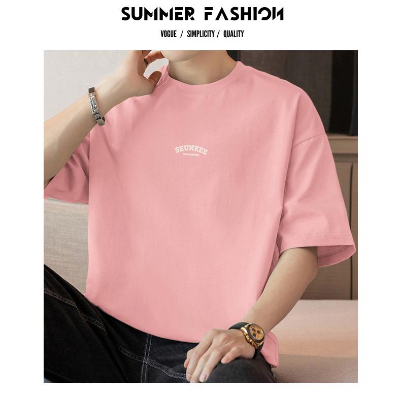 Men's Summer Heavyweight Pure Cotton Crew Neck T-shirt, 260g, Short Sleeve, Loose Fit