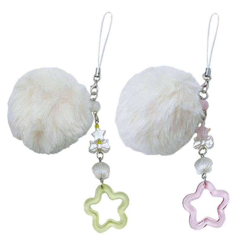 Soft Hair Ball Phone Chain Ornament Pretty Star Keyring for Mobile and Purse