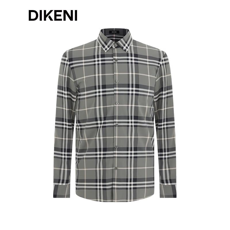 DIKENI Men's Scottish Plaid Non-Iron Knit Long-Sleeve Shirt