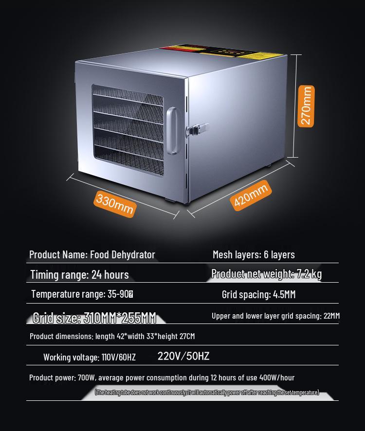 Multifunctional 6-Layer Stainless Steel Dehydrator for Fruits, Vegetables & Pet Snacks