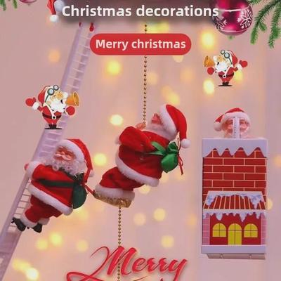 Elektrický lezoucí Santa s hudbou – Vánoční dekorace s padákem a žebříkem