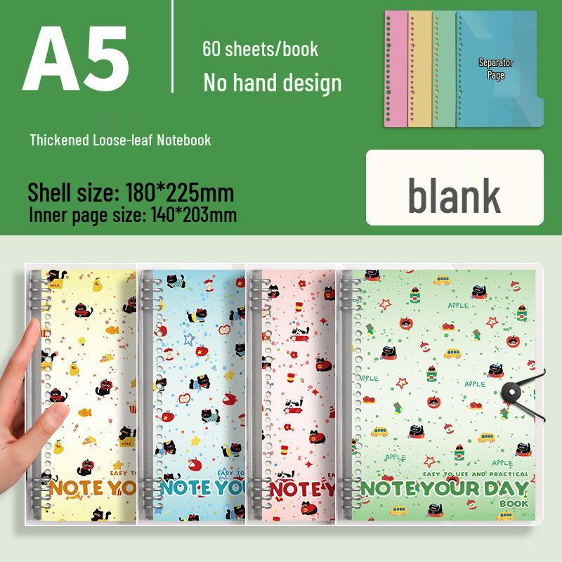 High-Quality A5 Black Cat Loose-Leaf Notebook with Hole-Punched, Thickened Replaceable Core, Perfect for Students - B5 Size