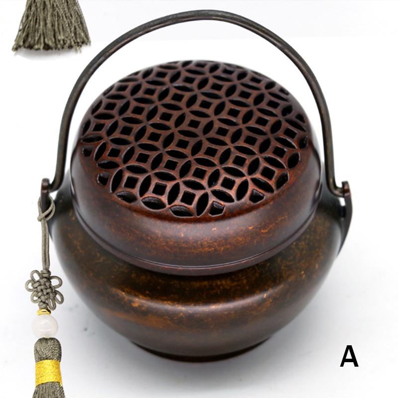 Vintage Round Heating Small Hand Stove Ancient Charcoal Burning Portable Stove Hanfu Palace Pure Copper Sandalwood Incense Stove