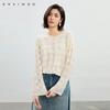 Qianwen Design Sense Linen Knitted Shirt 2025 Spring New Elegant Geometric Hollow out Hot Diamond Hooded Top for Women