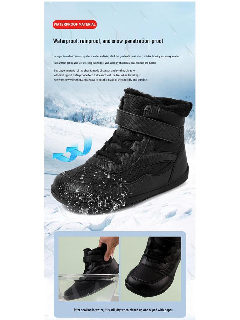 Wodoodporne Zimowe Buty Śniegowce Dziecięce Barefoot - Antypoślizgowe, Wyściełane Pluszem Bawełniane Buty dla Chłopców i Dziewczynek