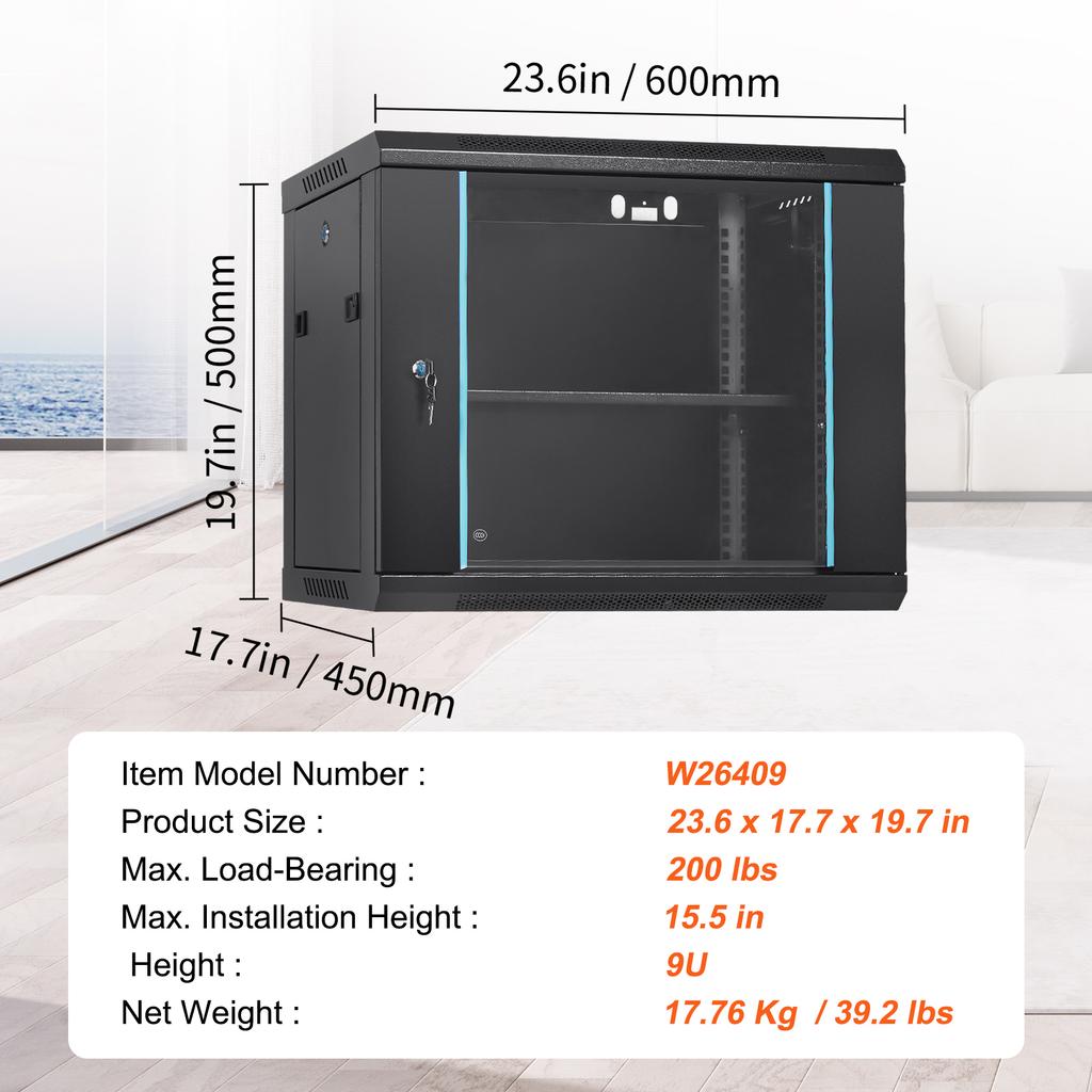 SucceBuy Multifunctional Network Server Cabinet 9U/6U/12U Floor Standing/Wall Mounted Server Enclosure, Microdata Center Office