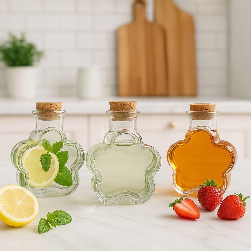 5x DAISY Glass Bottles Containers 150ml Decorative for Liqueur Gift Alcohol