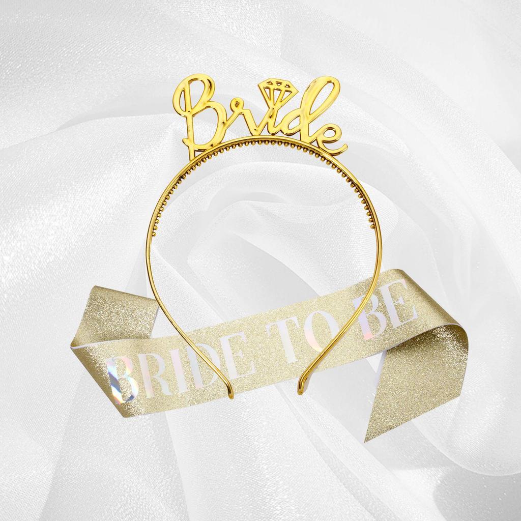 European American Bride 2-Piece Bachelorette Headband & Shoulder Strap Set