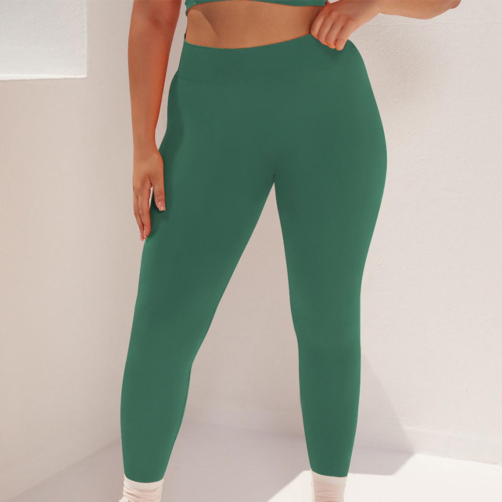 

Женские бесшовные вязаные однотонные дышащие девятиточечные брюки с ягодицами, высокоэластичные спортивные брюки для бега и йоги M зелёный