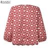 ZANZEA Women Casual Round Neck 3/4 Sleeve Loose Print Blouse