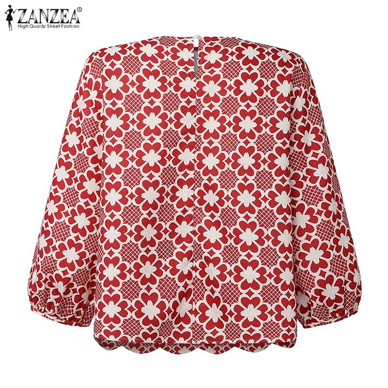 ZANZEA Women Casual Round Neck 3/4 Sleeve Loose Print Blouse