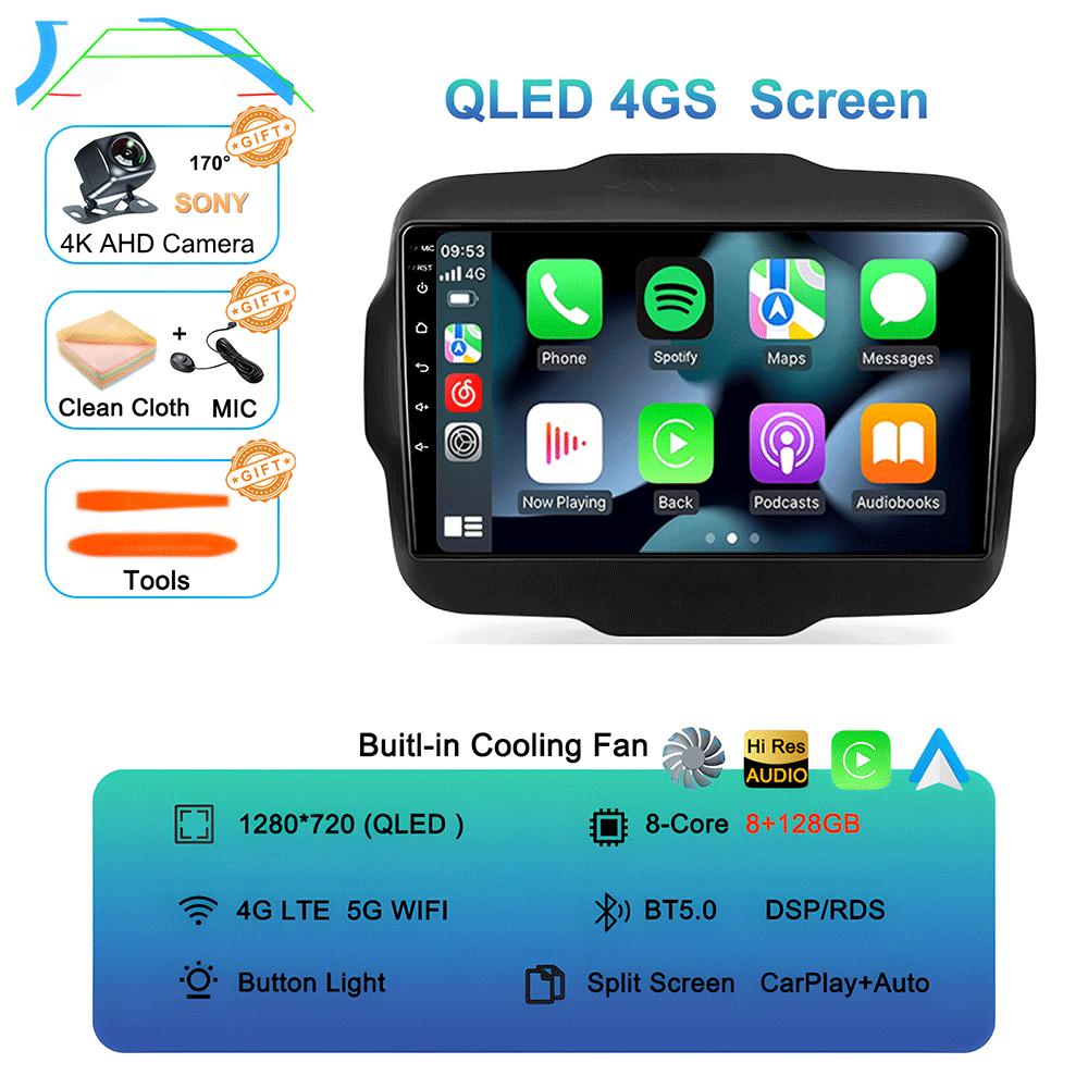 Car Radio Android 14 Carplay For Jeep Renegade 2016 2017 2018 2019 2020 Navigation GPS Multimedia Player Stereo WiF+4G 360Camera