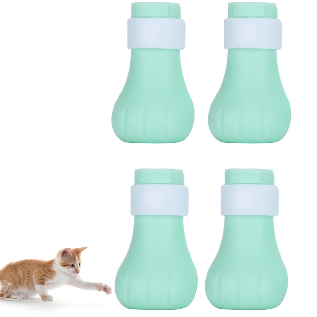 4pcs AntiScratch Cat Foot Covers Adjustable Silicone Pet AntiOff Claw Shoes Boots Cover(Mint Green )