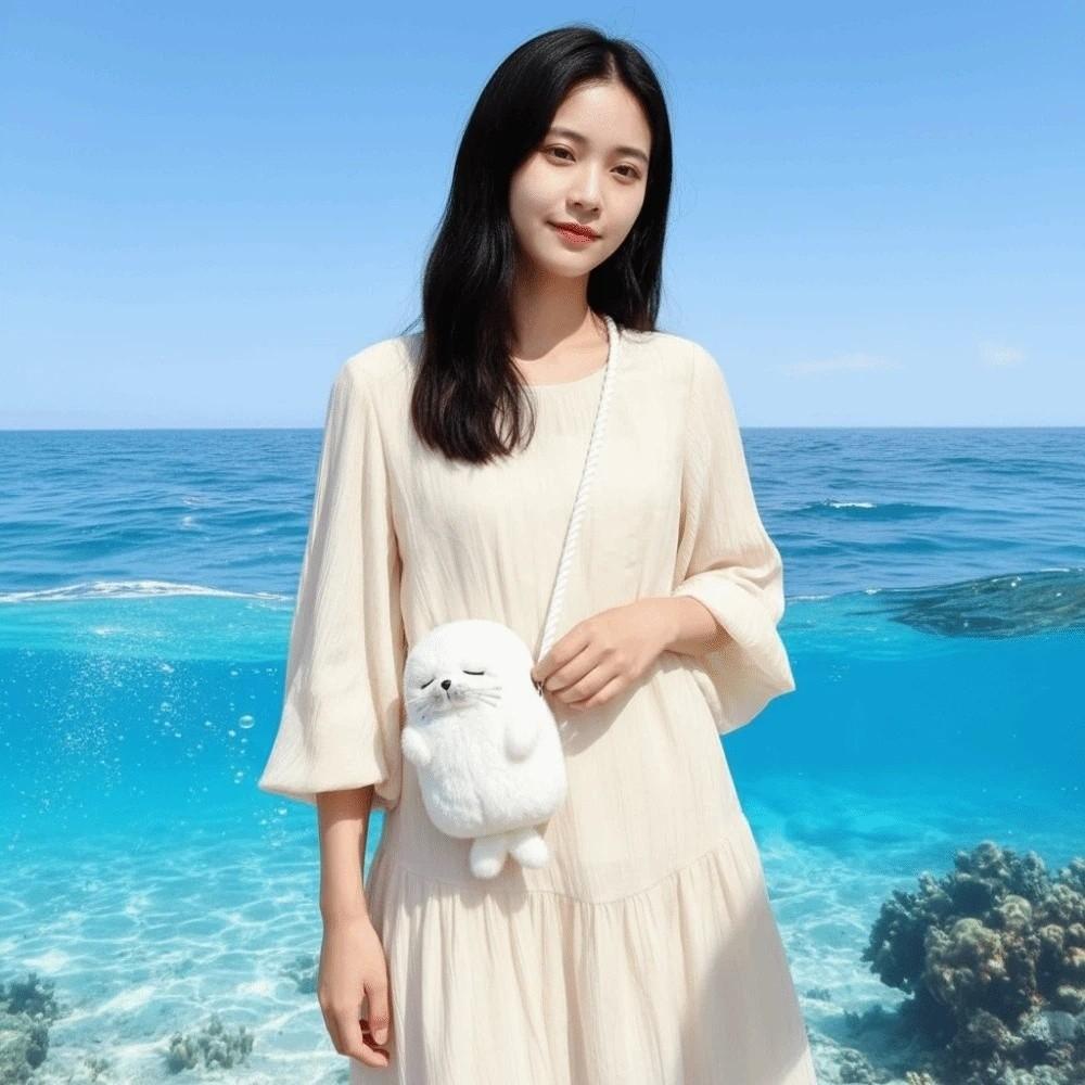 Thickened Cute Seal Shoulder Pouch Soft Adorable Cartoon Seal Handbag Lightweight PP Cotton Crossbody Bag Gifts