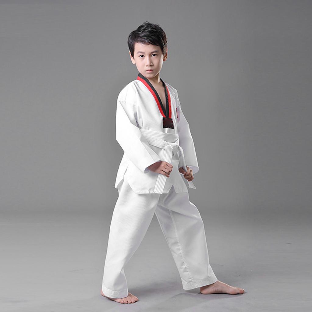 Taekwondo Dobok Suit Rugged Comfortable Breathable Taekwondo Training Uniform for Children Height 136-146cm