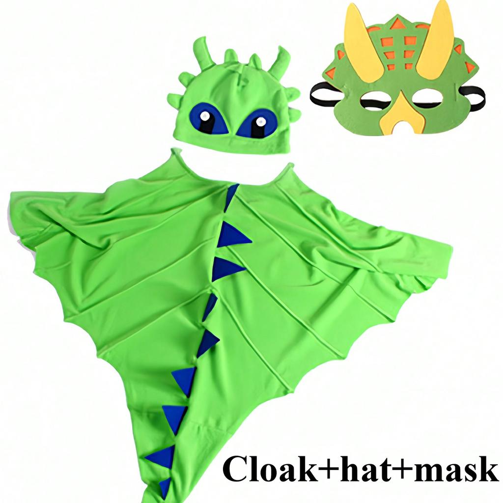 Christmas/Halloween Party Costume Cloak, Hat, Mask Dinosaur Element, Children Festival Performance Shawl Outfit, Holiday Party Cosplay Costume