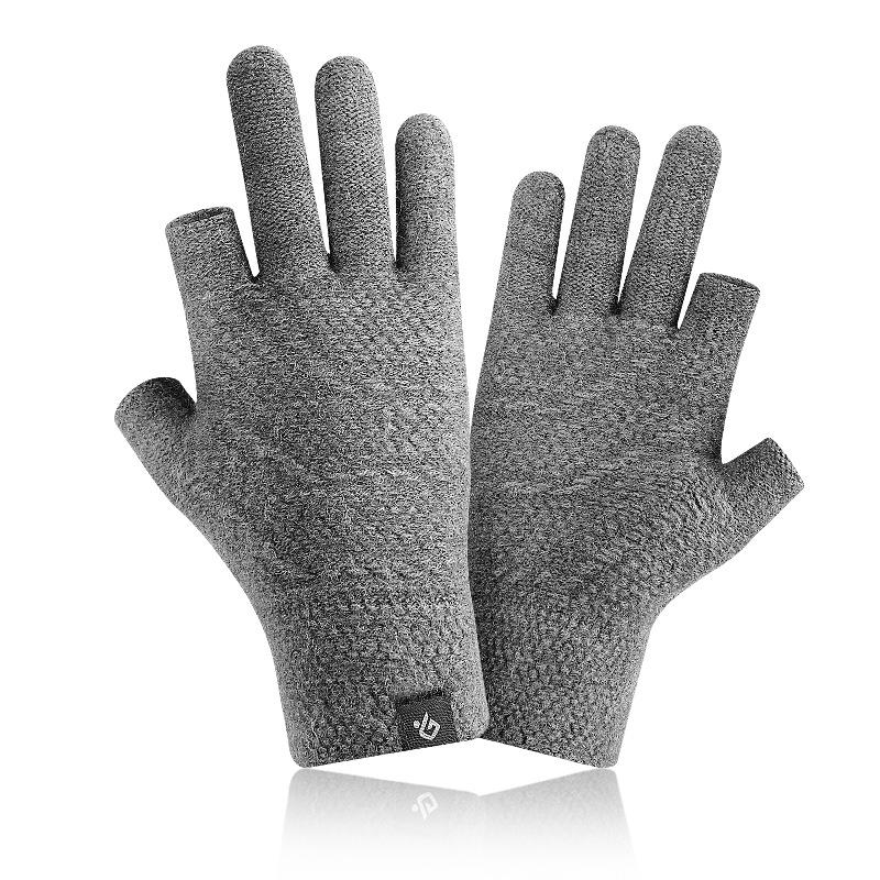 

Winter Male Knitted Gloves Two Fingers Cut Writing Warm Touch Screen Wind-Resistant Thick Road Travel Anti Slip Outdoor Use Fishing Practical Use One Size