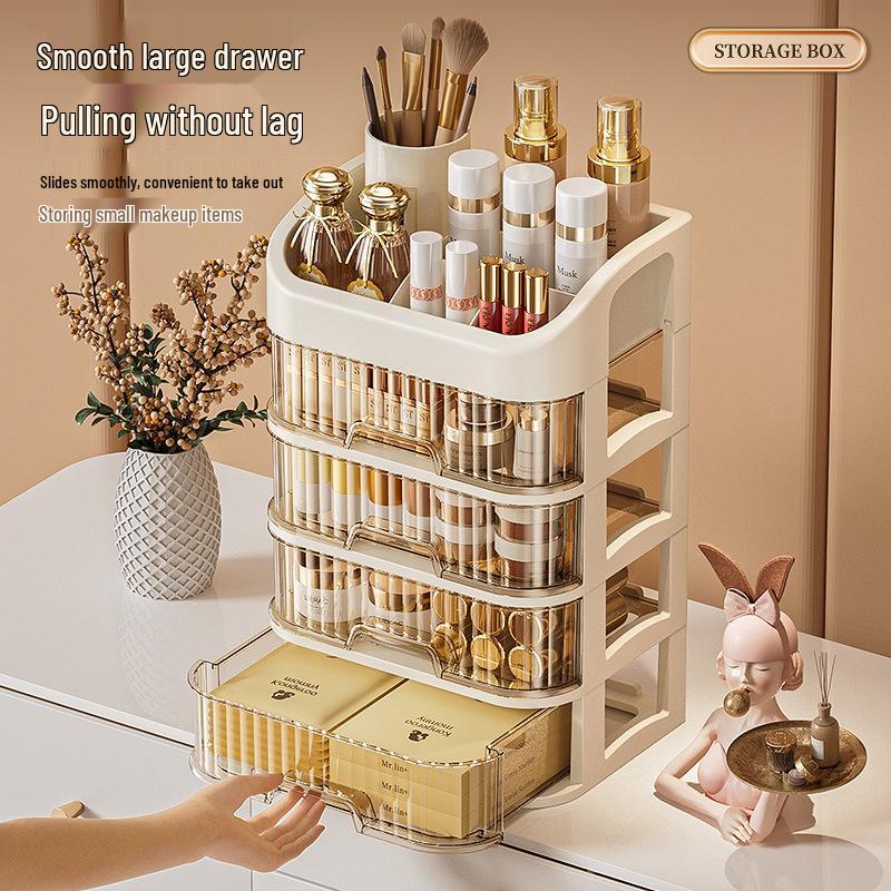 High-End Dustproof Plastic Makeup Storage Box with Compartments for Skincare Organizing