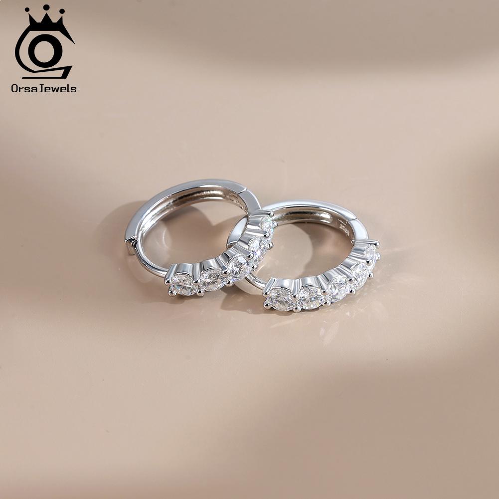 ORSA JEWELS Elegant D Color VVS Moissanite Diamand Hoop Earrings for Women 925 Silver Earrings Party Luxury Jewelry MOE14