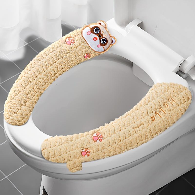 Warm Plush Thick Padded Non Slip Soft Toilet Seat Cushion Washable Bathroom Warmer Static Cling Non Adhesive for Toilet жёлтый