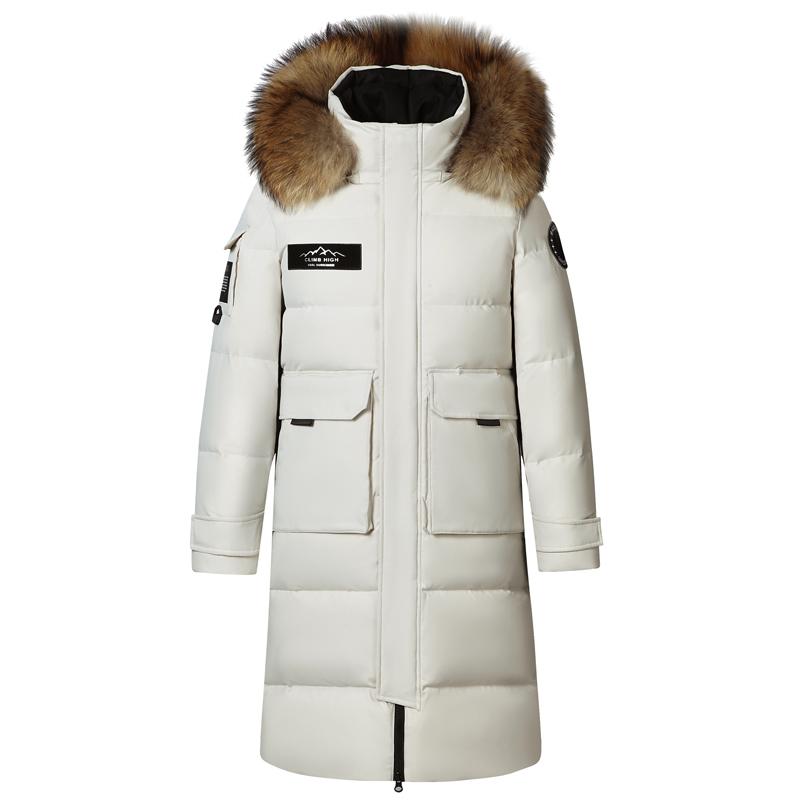 

Зимние длинные пуховики с воротником из натурального меха для мужчин Prakas с капюшоном, толстые теплые белые пуховики для мужчин, верхняя одежда S бежевый