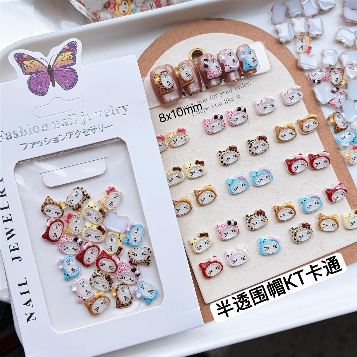 Hello Kitty Leopard Print Nail Art: Cute Translucent Resin Bows & Cats 20 Pieces