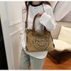 Large Retro Canvas Tote Bag - Adjustable Shoulder Strap Vintage Paris Stamp Print - Stylish Crossbody Bag for Women