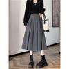 Chic Winter Wool Pleated A-Line Midi Skirt - Plus Size, Age-Reducing, Solid Color