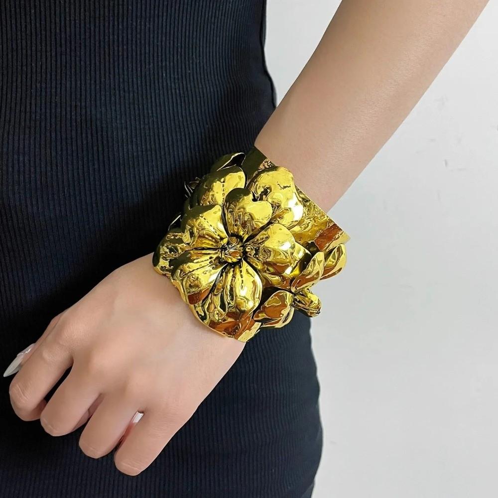 Wide Open Exaggerated Flower Bangle Geometric Women's Wrist Jewelry  Festival Gifts