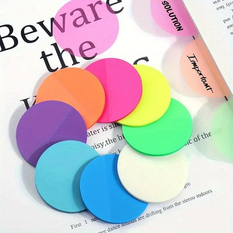 8pcs Transparent Sticky Notes: Round Waterproof Index Stickers with Bookmark Tabs Aesthetic Marking - Office and School Supplies