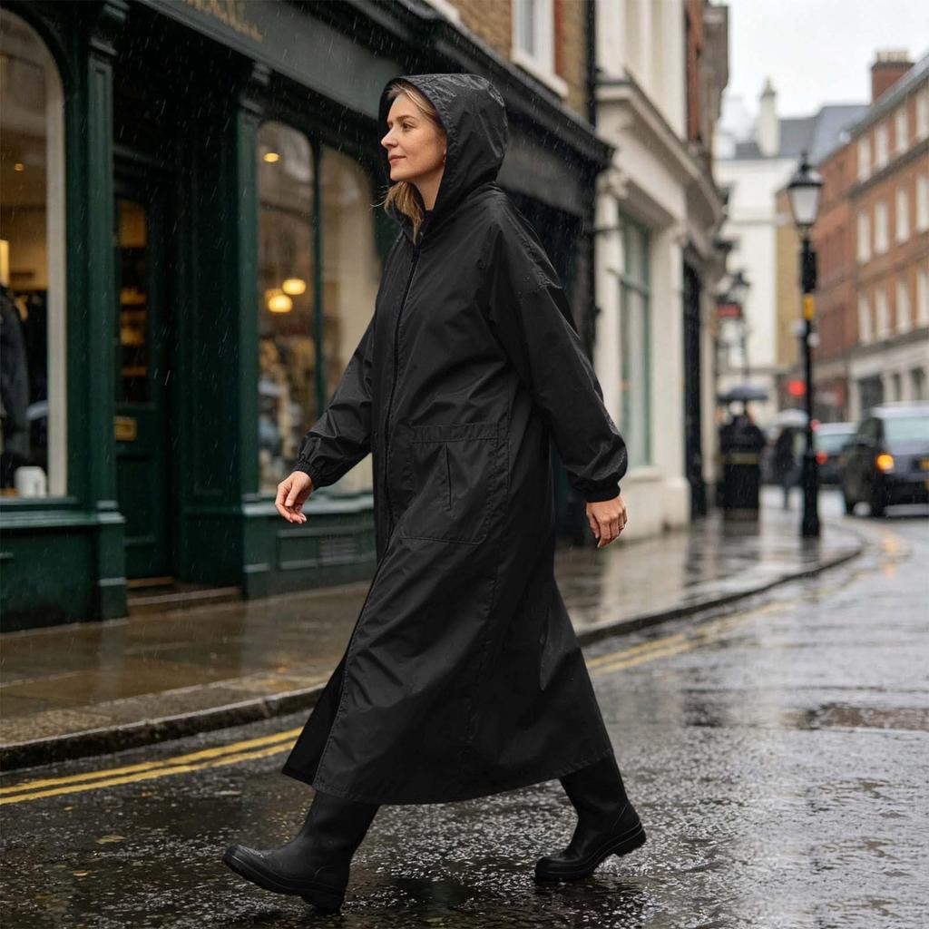 Long Sleeve Waterproof Hooded Raincoat Full Length Protective Coat Lightweight Windproof Outerwear for Outdoor Work and Daily Use