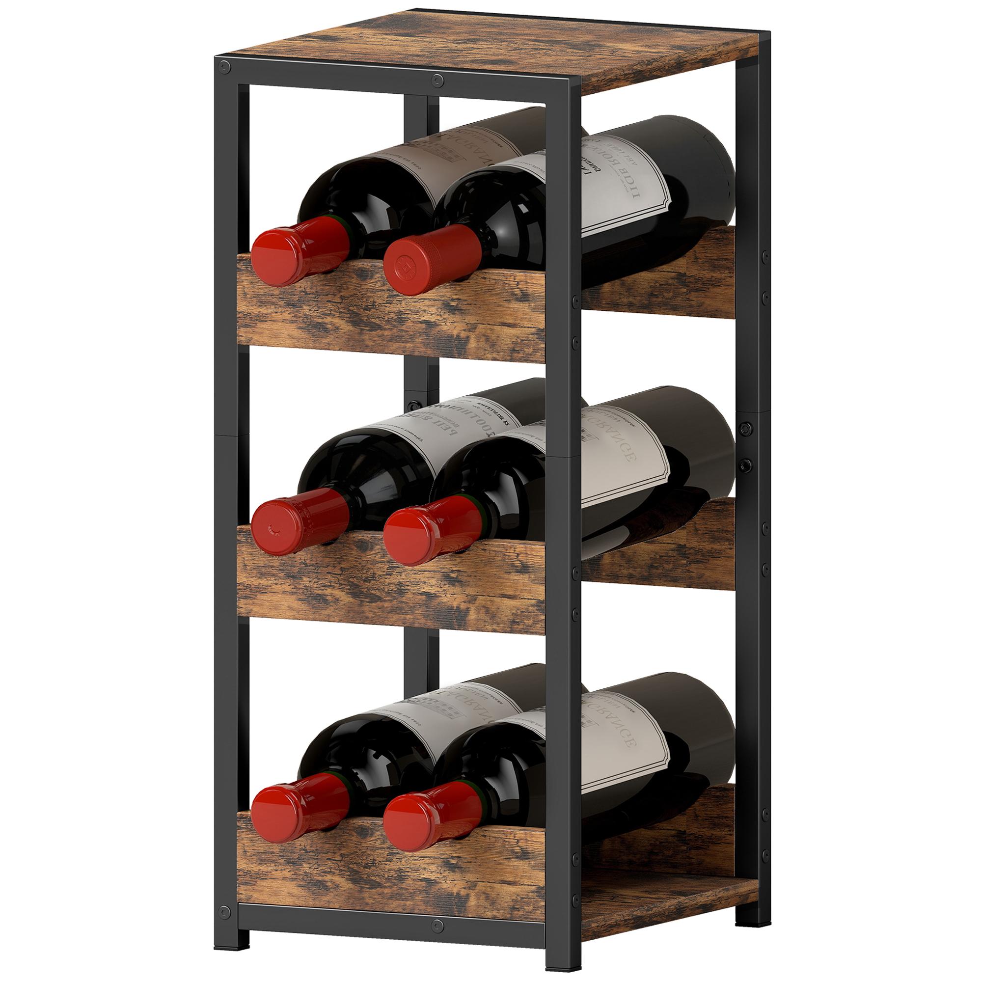 Porte-bouteilles Pour 6 Bouteilles Casier à Vin Avec Étagères Ondulées 22 X 24 X 49,2 Cm Brun Rustique