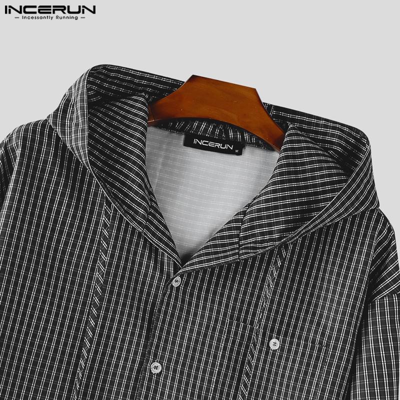 INCERUN Men Long Sleeve Buttons Plaid Print Hooded Shirts Casual Tops