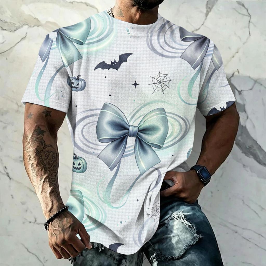 Men's Halloween Vintage Short Sleeve T Shirt Loose Breathable Summer Sports Streetwear Casual Daily Top with Pumpkin and Bat Print