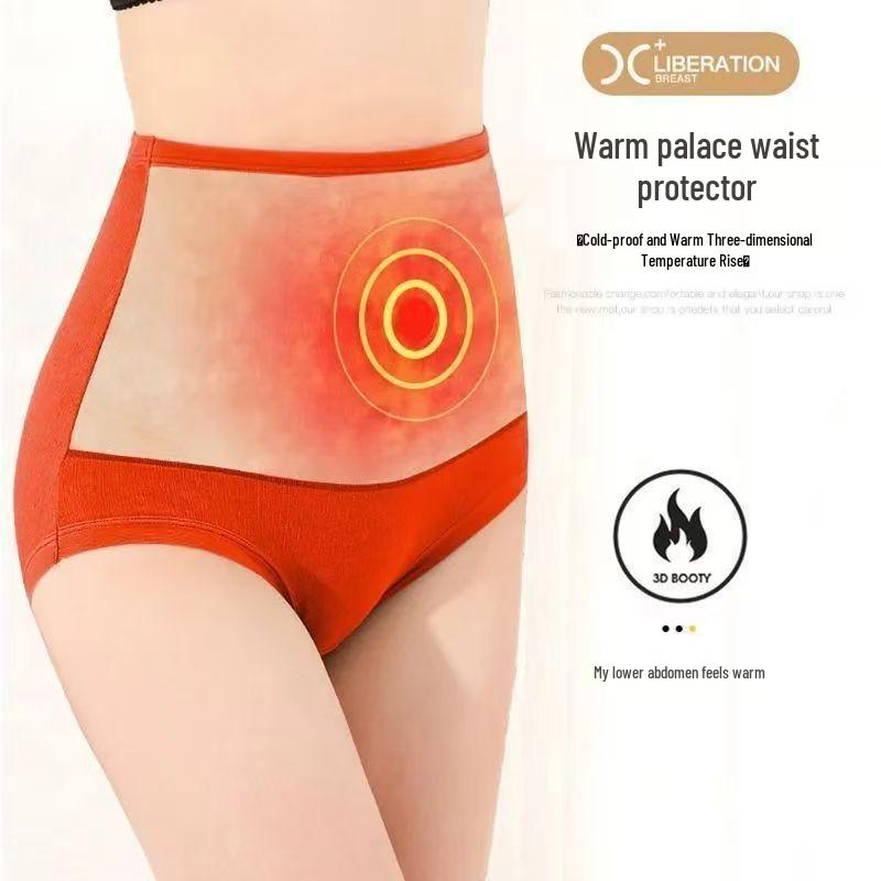 Plus Size Red High Waist Velvet-Lined Cotton Shaping Underwear for Women - Warm Tummy Control for Fall and Winter