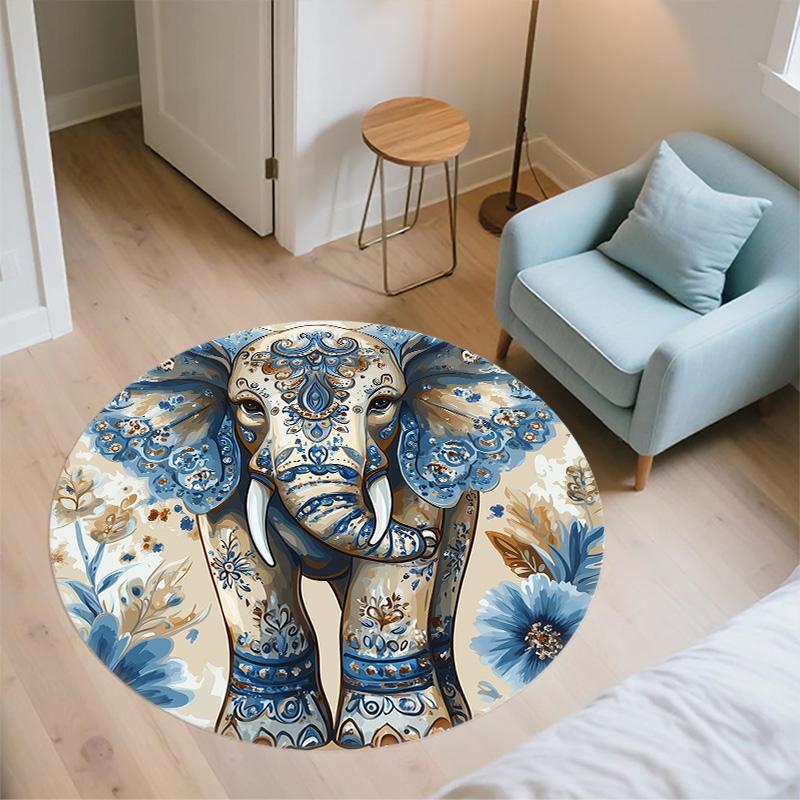 Vintage Elephant,Round Area Rug,Carpet Rug for Living Room Bedroom Sofa Playroom Decor,Non-slip Floor Mat