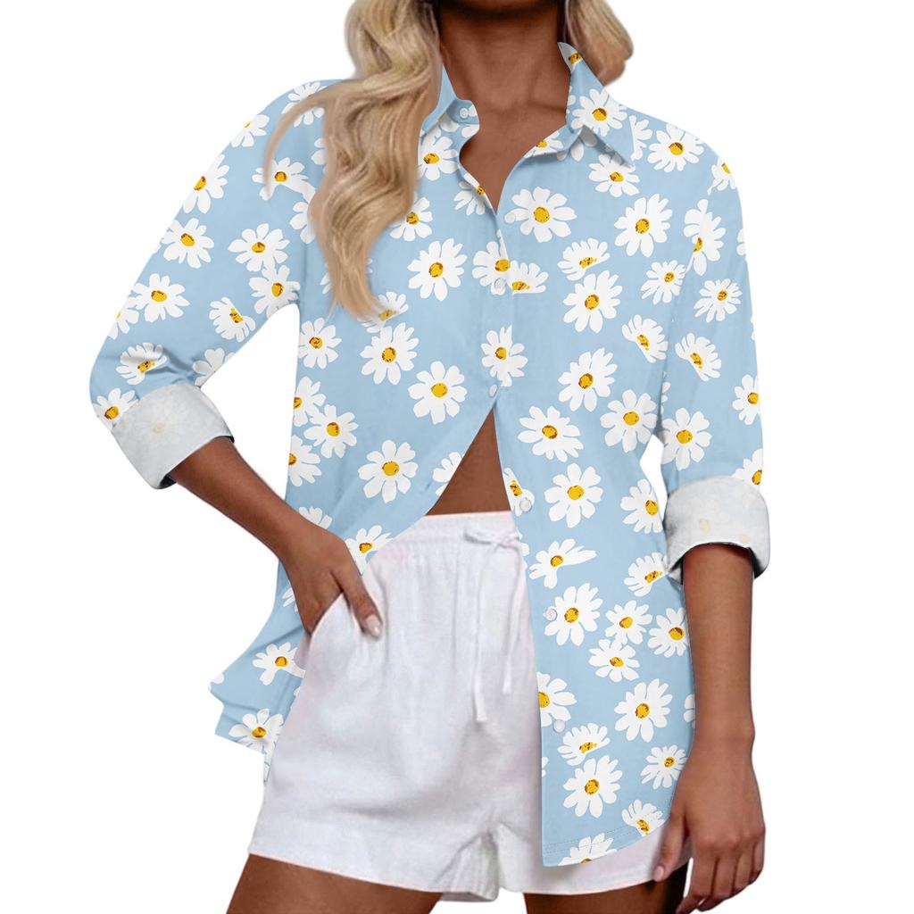 Women's Casual Fashion Tops Long Sleeve Button Loose Shirt