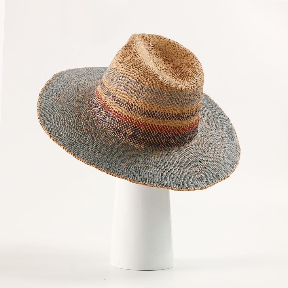 Spring Summer Fashion Striped Fedora for Women, Elegant Foldable Straw Sun Hat, Beach Vacation Accessory