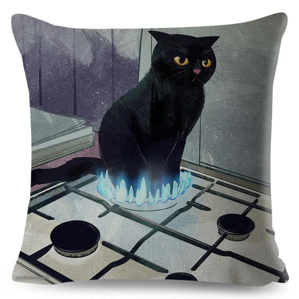 Olejomalba Roztomilá Kočka Povlak na Polštář Dekor Barevný Kreslený Domácí Zvíře Povlak na Polštář Polyesterový Povlak na Polštář na Pohovku Dětský Pokoj