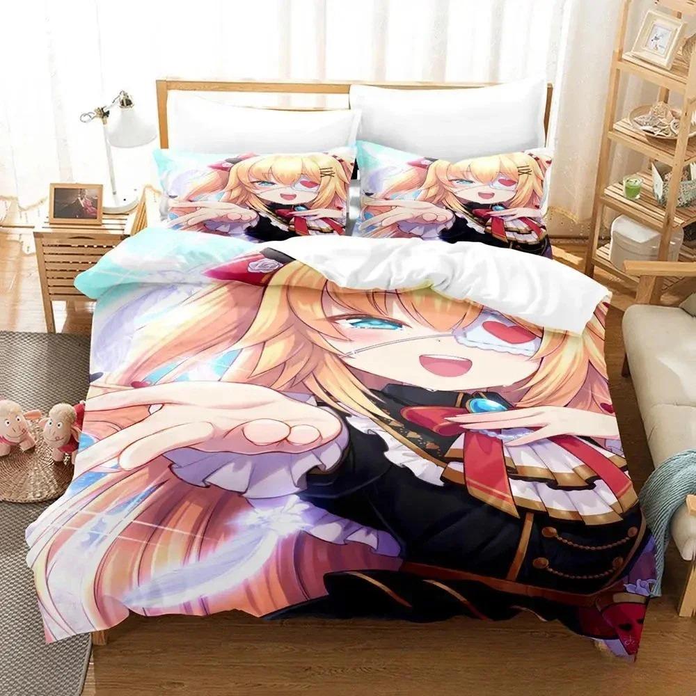 Kawaii Akai Haato Zestaw Pościeli Pojedynczy Bliźniak Pełny Queen King Size Zestaw na Łóżko Sypialnia dla Dorosłych Dzieci Zestawy Poszewek na Kołdrę z Nadrukiem 3D Łóżko Anime