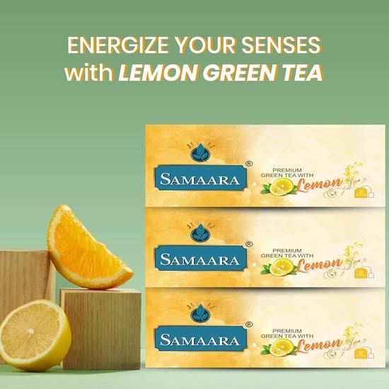Samaara Green Tea Bags | Lemon Flavoured Green Tea Powder | 75 Tea Bags | Chai Patti 150gm Box.