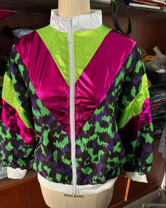 Damen Herren Kostüm 80er 90er Anzug Party Zubehör Disco Jacke Hose Outfit Damen Herren Kostüm Trainingsanzug für Karneval
