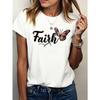 Damen-T-Shirt mit Schmetterlings-Schriftzug, geeignet für religiöse Anlässe und den Alltag, elegantes und stilvolles Kurzarmshirt.